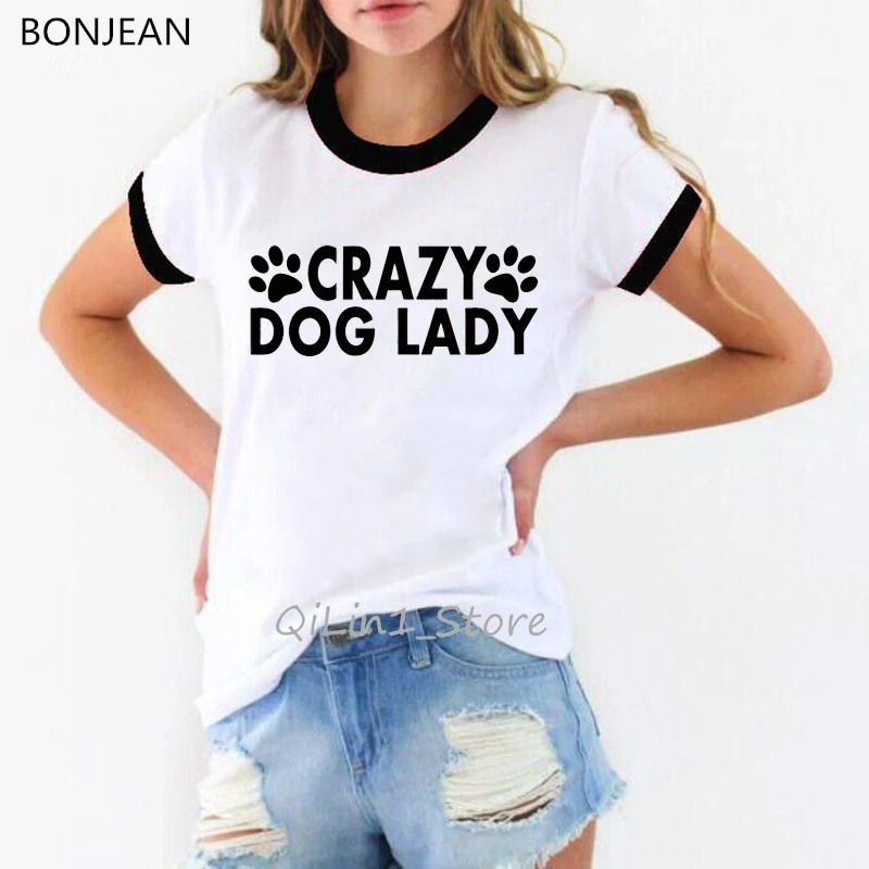 Футболка Crazy dog lady Забавные футболки женский милый летний топ графические с