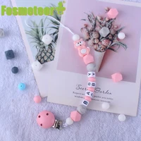 fosmeteor 1pcs cute baby raccoon silicone beads toys baby personalized name pacifier holder chain baby teething teether gift