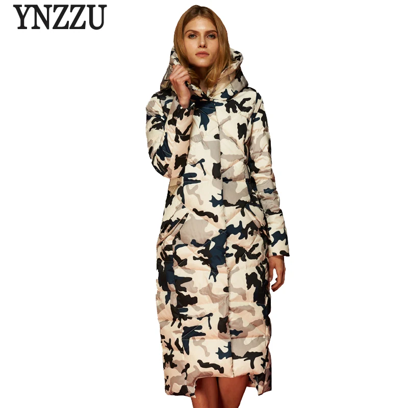 Бренд 2018 зимний Камуфляжный женский пуховик длинный на утином пуху утепленное