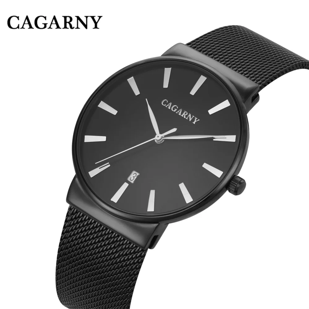 Cagarny Thin Men's Quartz Watch Luxury Stylish Simple Stainless Steel Strap Date Display Hours Relogio Masculino | Наручные часы