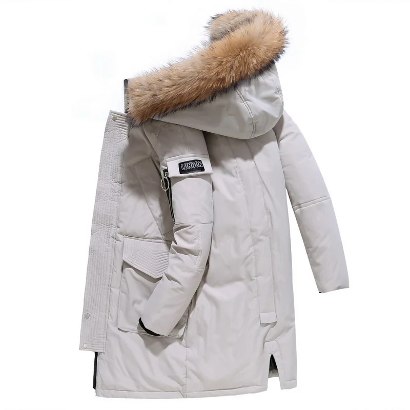 

Manteau d'hiver en duvet de canard blanc pour homme, Long, épais, garde au chaud, à la mode, à capuche, avec col en fourrure,