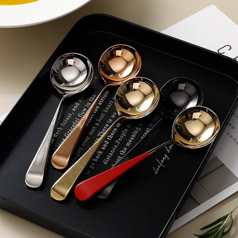 Корейская модная ложка для еды 18/8 кофейная из нержавеющей стали с изогнутой