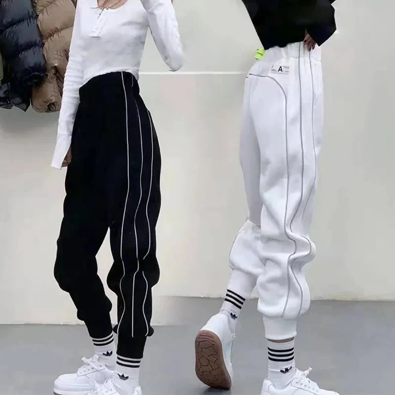 

Reflective Stripe Capri Autumn Winter Jogger Harem Pants Black Chic Plus Sizes Loose Casual Korean Fashion 2021 Woman Clothes