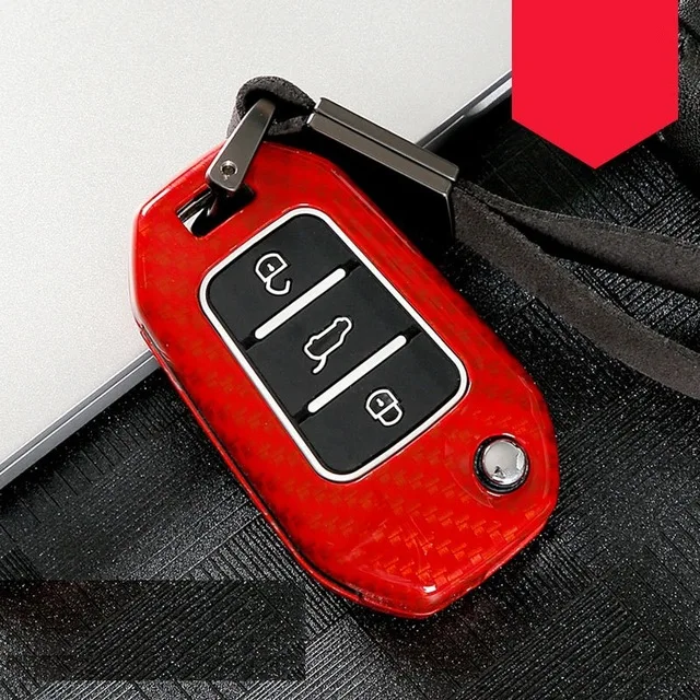B carbon red Углеродное волокно сплав ключ держатель Чехол Корпус цепь для peugeot 301 308S 408 508 2008 3008 4008 5008 для Citroen C2 C6 - Название цвета: B carbon red