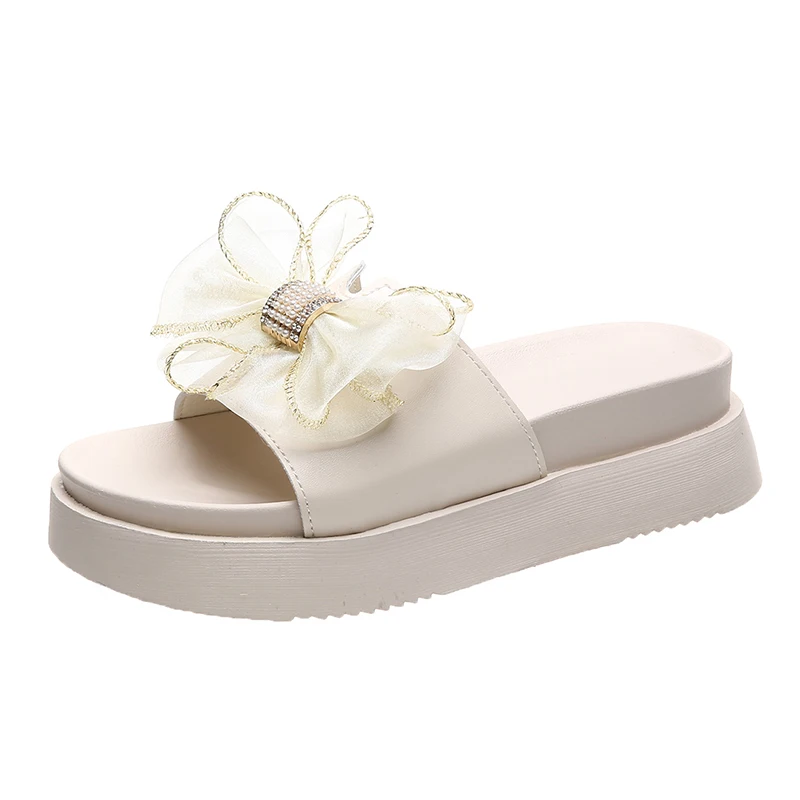

Shoes Woman 2021 Med House Slippers Platform Luxury Slides Butterfly-Knot On A Wedge Pantofle Designer New Flat Soft Rubber PU R