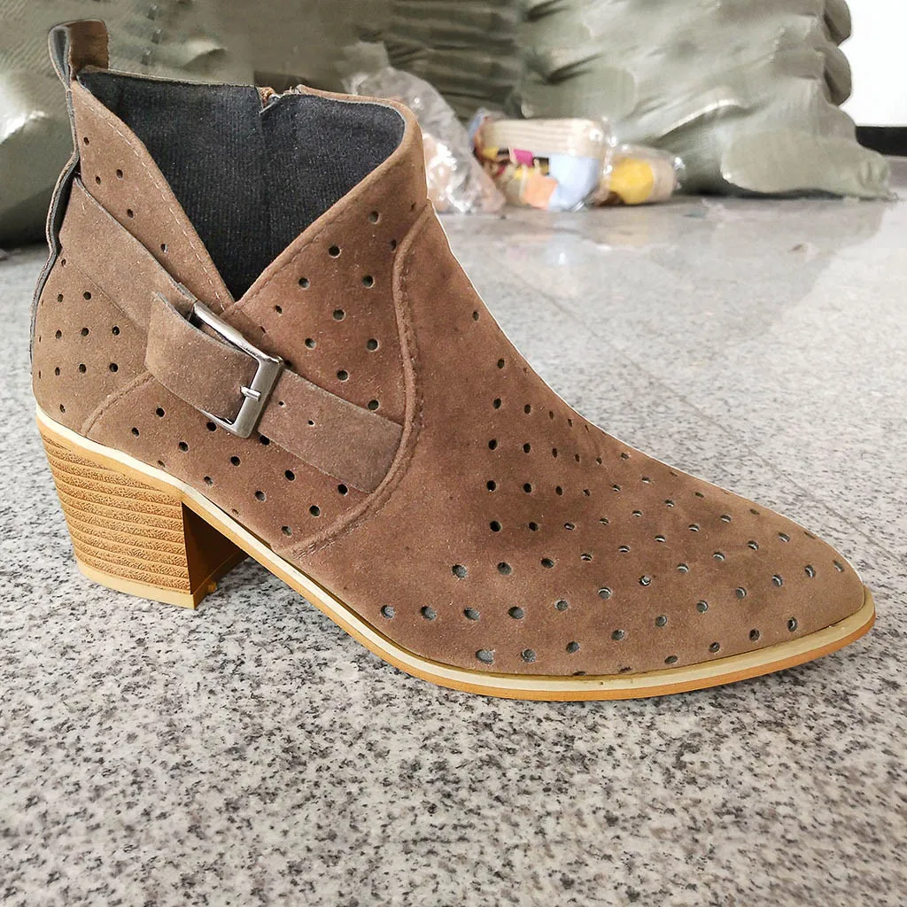 Women Ankle Boots Hollow Shoes Female Casual Belt Buckle Women's Large Size Autumn High-Heeled Shoe botas mujer #903 | Обувь