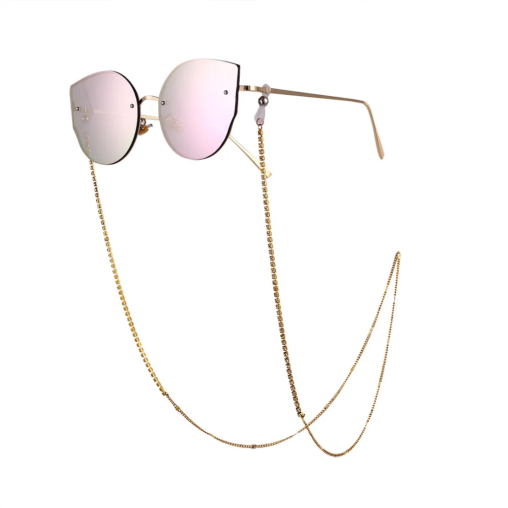 Модная женская золотая цепочка с жемчужными бусинами, цепочки для очков, силиконовый шнур для очков, Кристальные солнцезащитные очки, ожерелье, аксессуары для браслетов