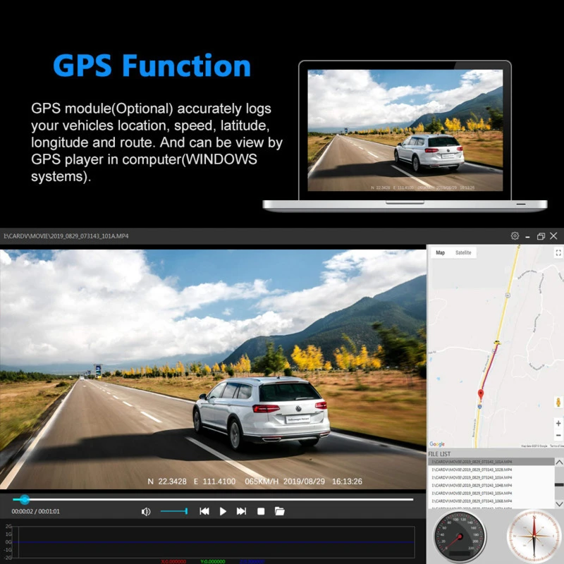 E300 Автомобильная DVR камера Dashcam ADAS с двумя объективами GPS видео регистратор
