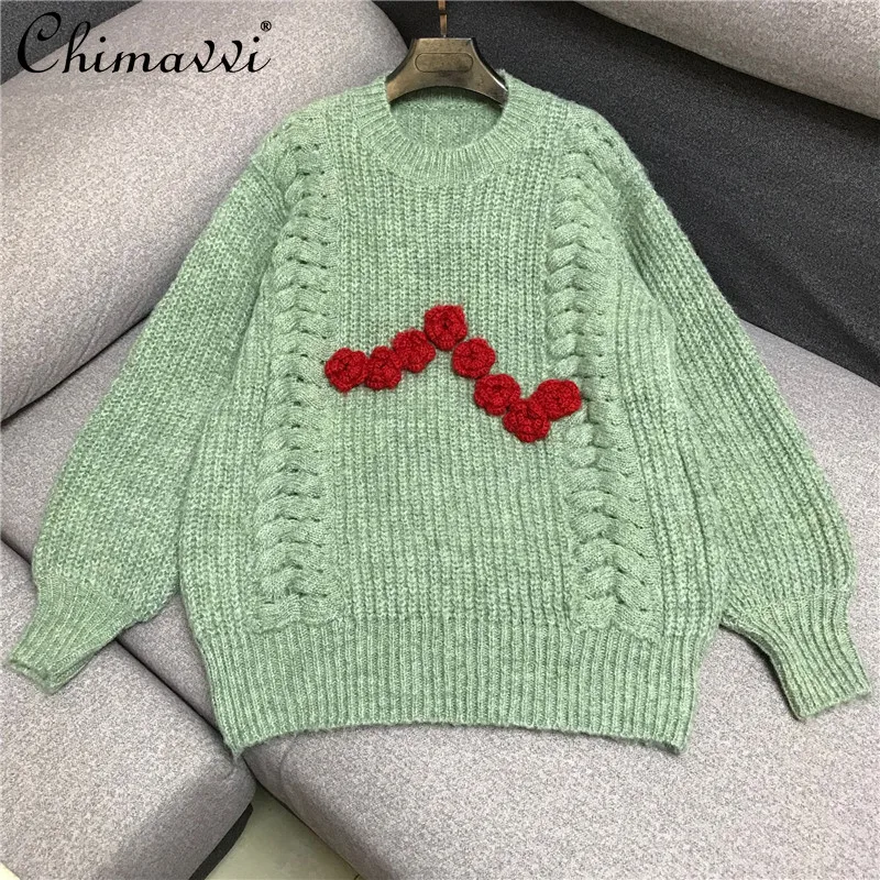 

Women's Pullover Sweater 2021 Autumn and Winter Heavy Crochet Retro Twist Thickened Pullover Fashion Loose-Fitting Outerwear Top