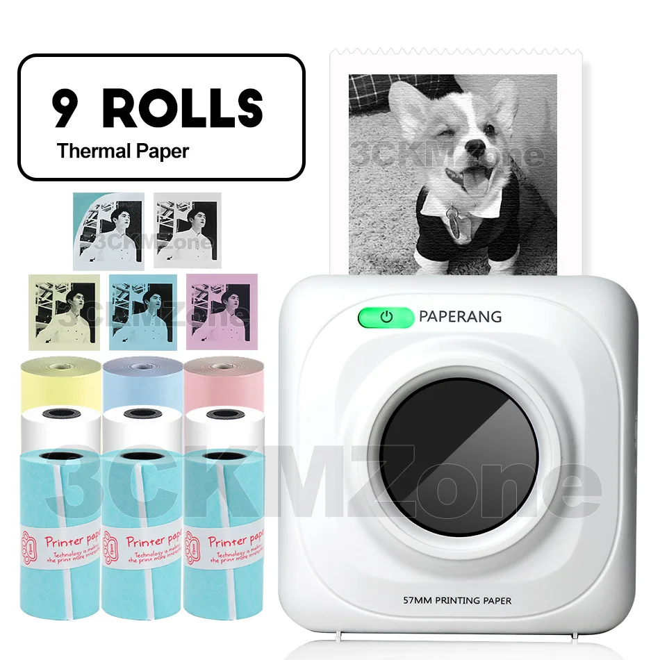 Add 9 Rolls Paper Мини Карманный фотопринтер безчернильный Bluetooth портативный термальный фотопринтер Bluetooth USB для мобильных телефонов Android iOS ПК - Цвет: Add 9 Rolls Paper