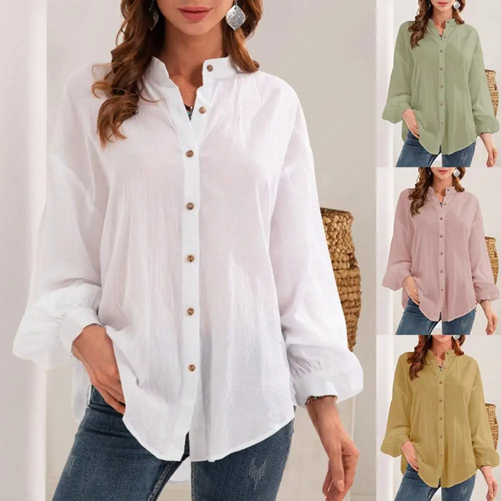 

Блузка Женская Офисная с воротником-стойкой, элегантная рубашка с y-образным вырезом, уличная одежда, Свободный Топ