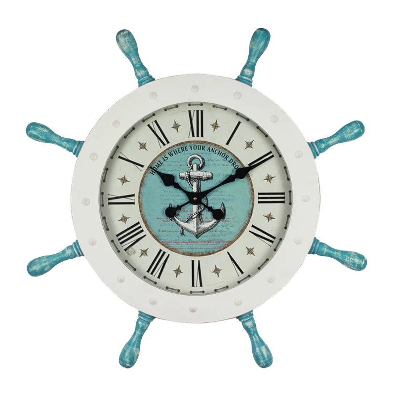 Средиземноморские большие настенные часы металлические в стиле ретро для