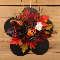 28cm artificial fall maple leaf pumpkin wreath bells acorn berries door wreath for halloween ghost face horror home decoation