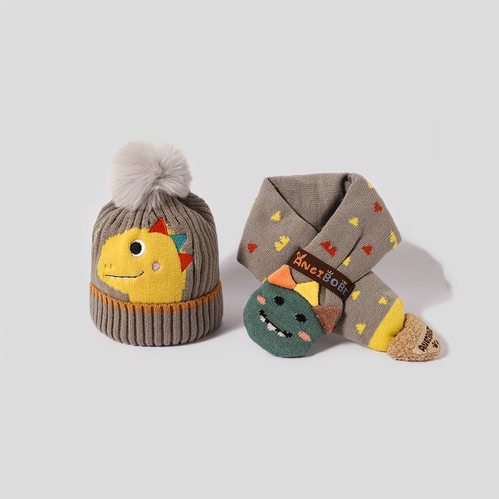 

Cartoon Children's Hat Scarf Lovely Full Ball Boys Girls Woolen Caps Warm Windproof Beanies Hats Winter 2-10 Years Kids Bonnets