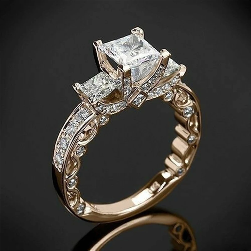 

14K rose Gold Princess Diamond Ring for Women anillos mujer Bizuteria Gemstone bijoux femme Diamond Jewelry anel rose gold rings