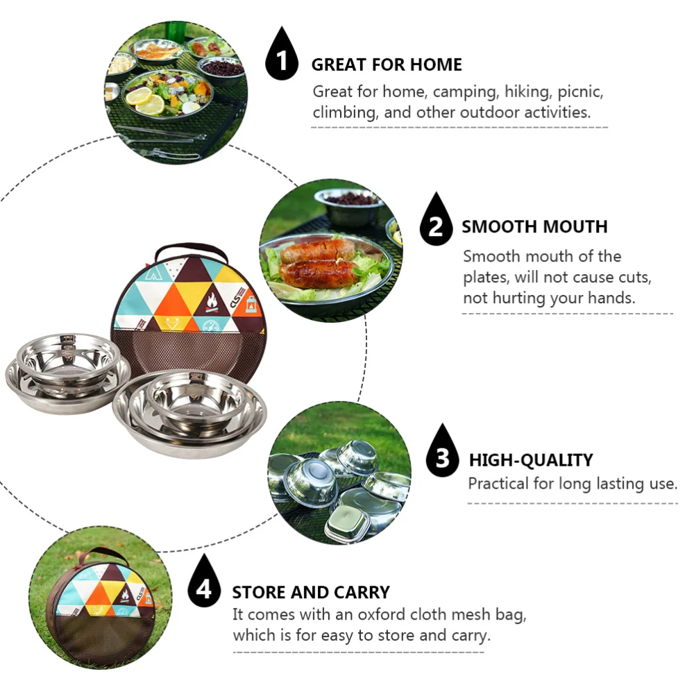 

1 Set of 17Pcs Camping Kit Bowl Plate Kit with Mesh Bag Home Dinnerware