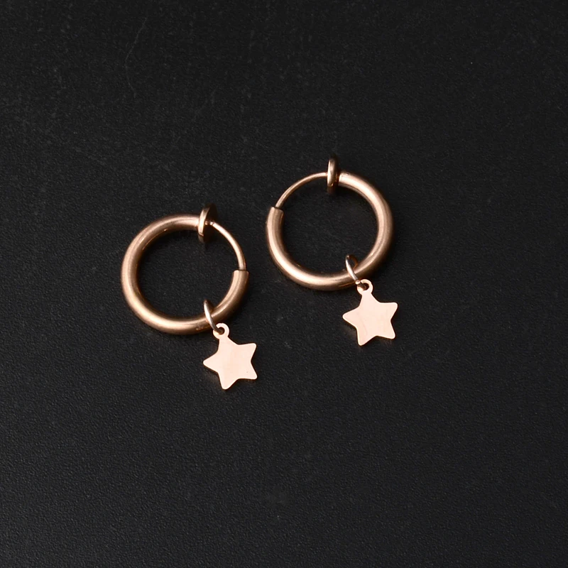 Нержавеющая сталь выдвижной серьги звезда розового золота Луна - Цена: 125,07 руб.