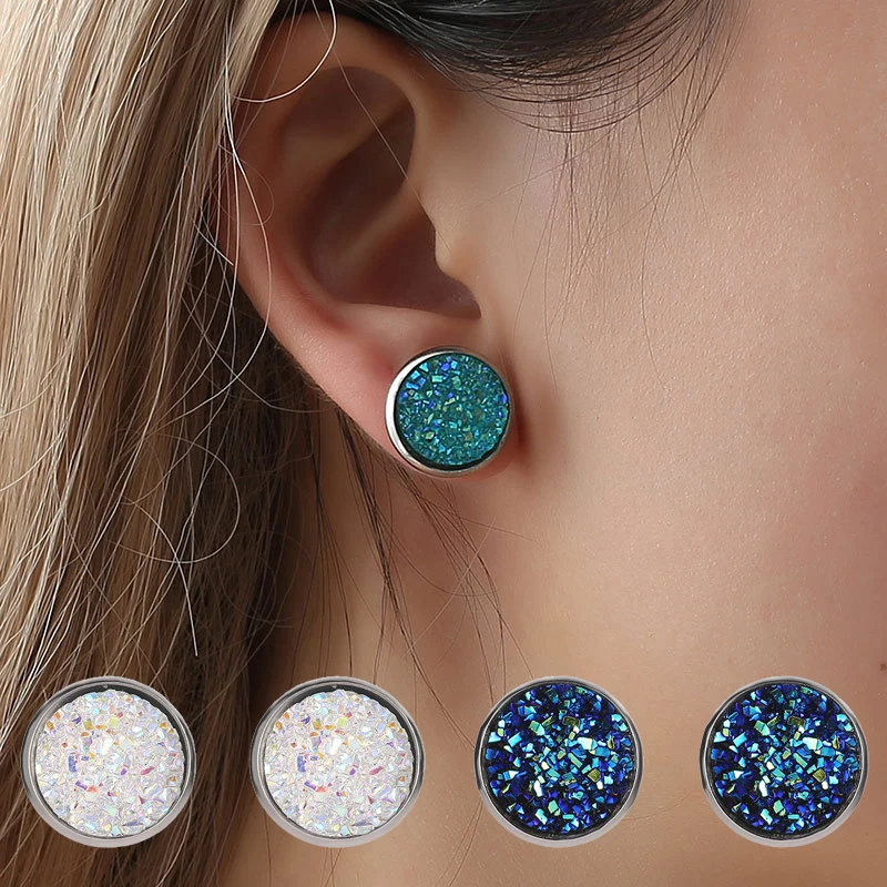 Женские круглые серьги-гвоздики из искусственного кварца 12 мм | Украшения и