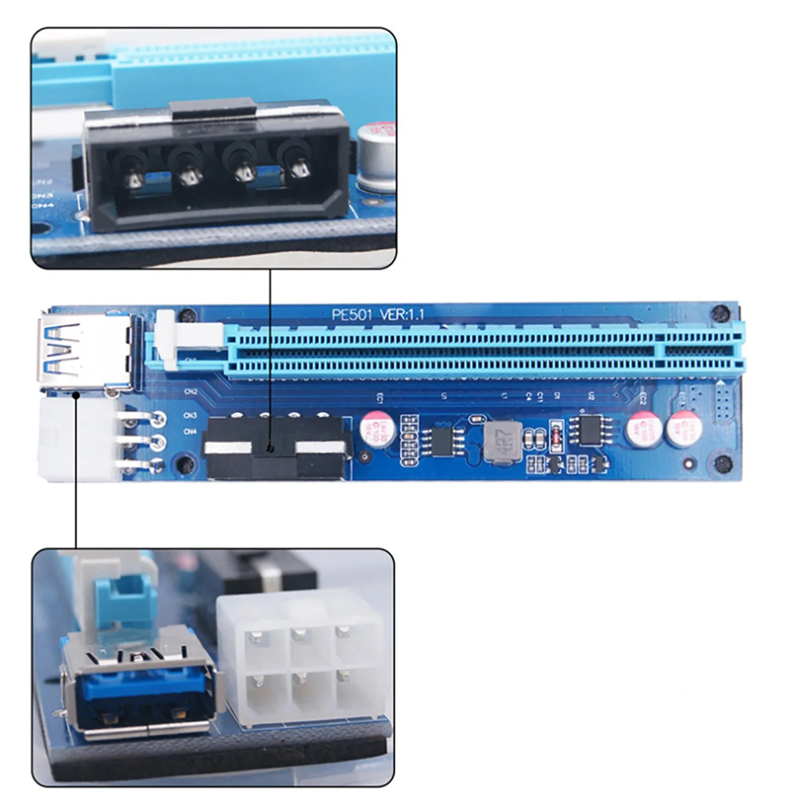 PCI E карта расширения PCIE 1X до 16X 30 см USB 3 0 SATA 4Pin + 6Pin двойной кабель питания источник