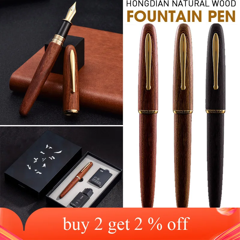 

HongDian Natural Wood Fountain Pen EF/ F Nib Handcrafted Sandalwood Pen Case Set