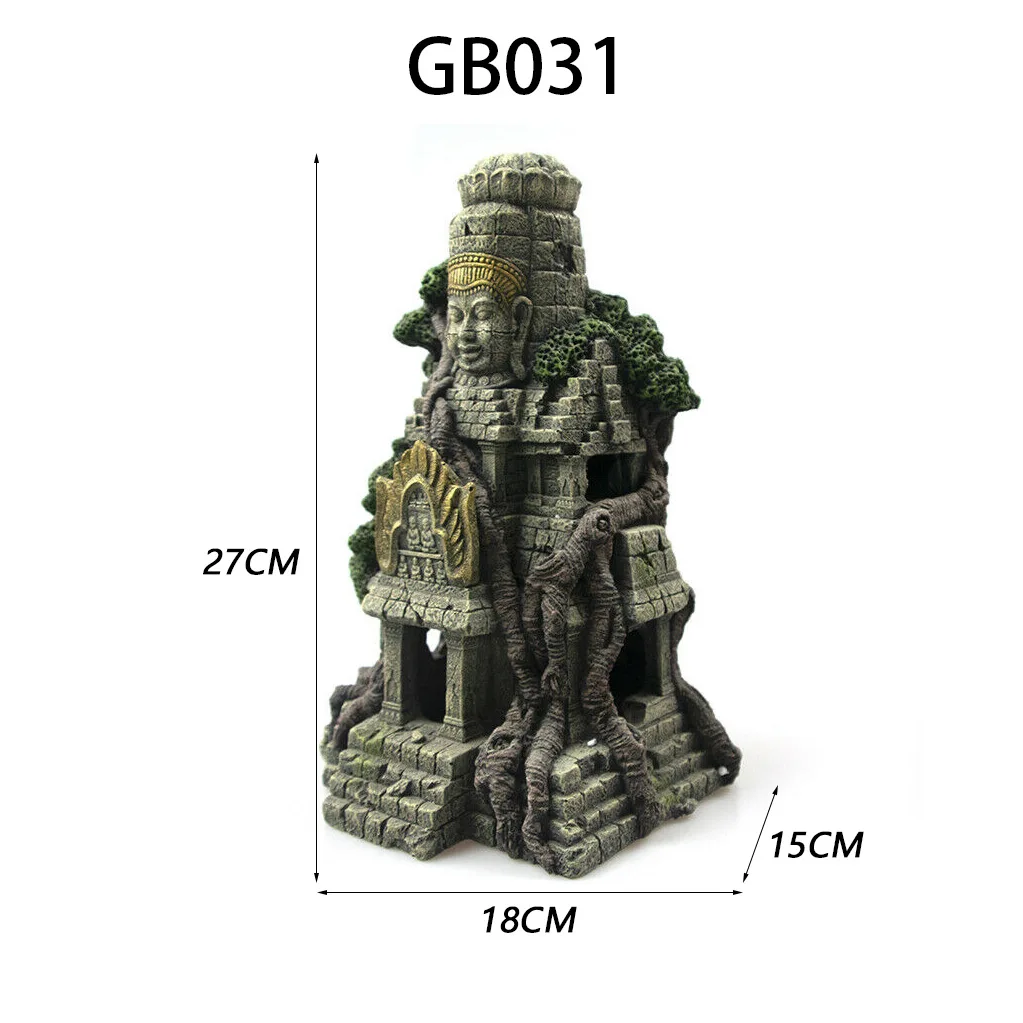 

Reptile aquarium landscaping aquarium decoration resin crafts simulation ancient temple ornamental fish escape
