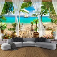 custom 3d photo wallpaper balcony sandy beach sea view 3d living room sofa bedroom tv background wall mural wallpaper home decor