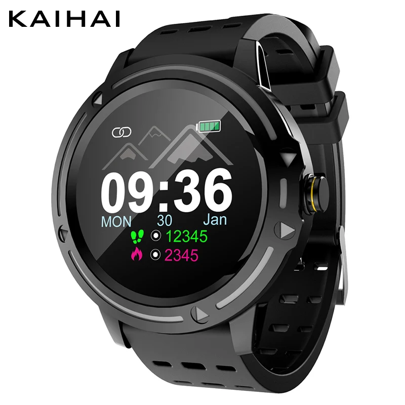 Black watch smart KAIHAI умные часы для мужчин спортивные водонепроницаемые пульсометр умные часы Сенсорный экран фитнес-трекер для android iphone - Цвет: Black watch smart