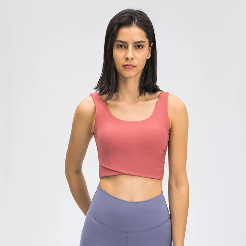

Women's Sports Bra V-Shaped Back Cushion Moderate Support Yoga Fitness Bra Cross Design Before Running Exercise