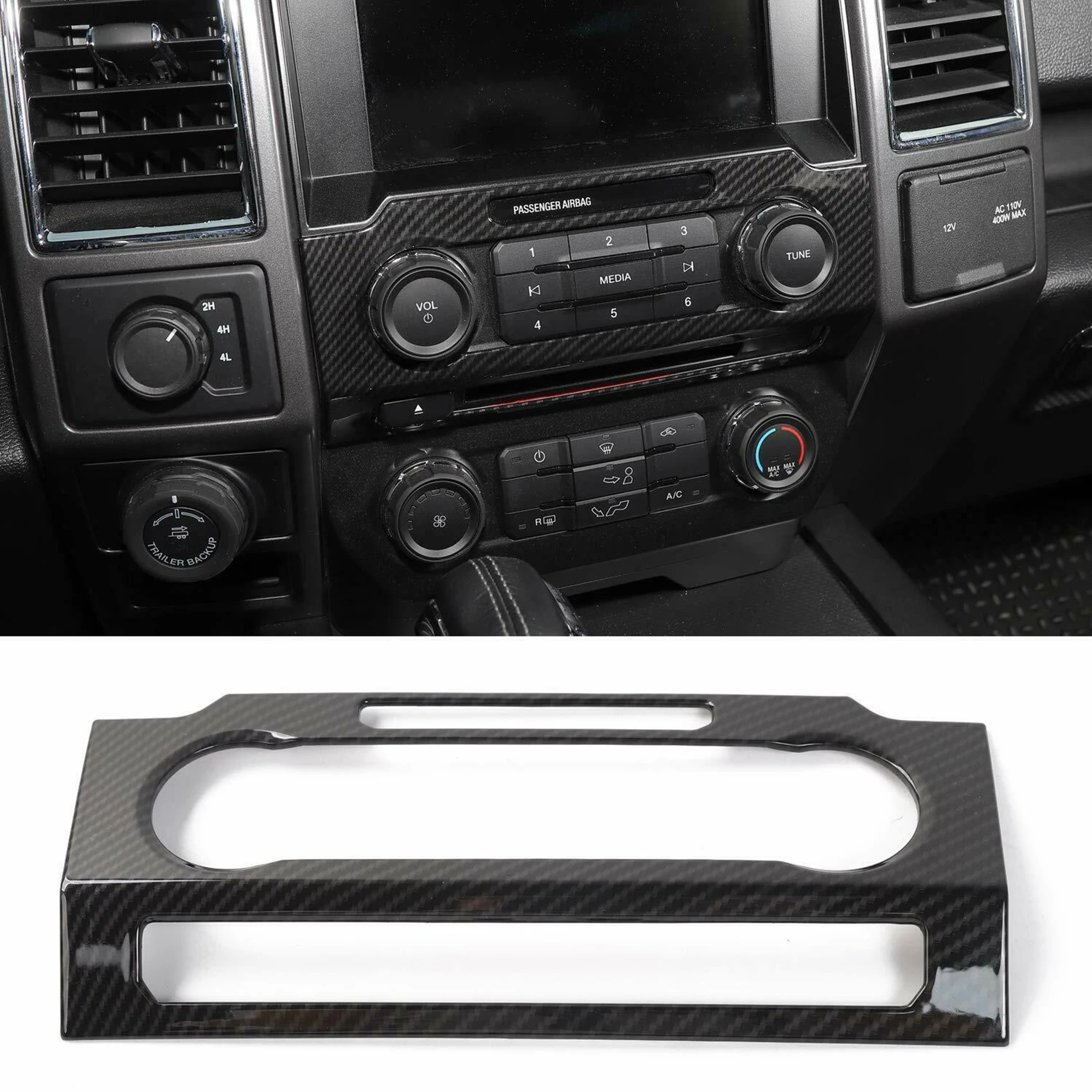 

Carbon Fiber Central Control Volume Panel Decorative Trim for Ford F150 2015+