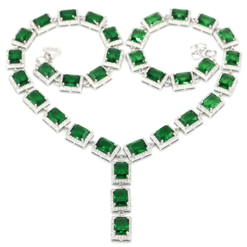 

44x10 мм великолепные создан 54,6 г зеленый изумруд Яркий Циркон женские свадебные серебряные Цепочки и ожерелья 19,5-21 дюймов