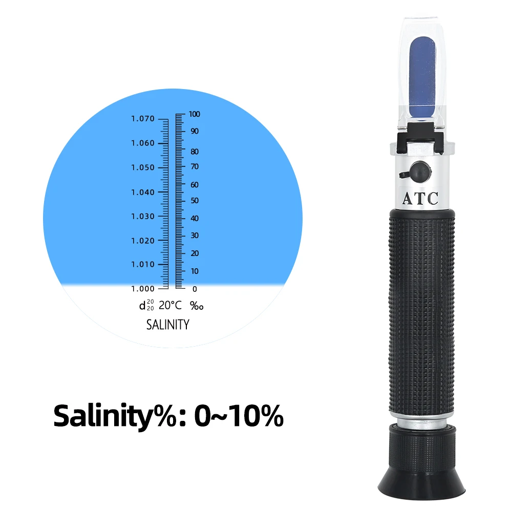 

0-10% Aquarium Salt Water Portable Salt Salinity Meter Tester Hydrometer Handheld Salinity Refractometer with ATC And retial box