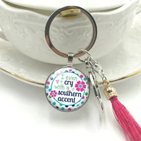 hot 2019 new key ring creative southern girl magnets glass cabochon pendant key chain tassel hanging jewelry