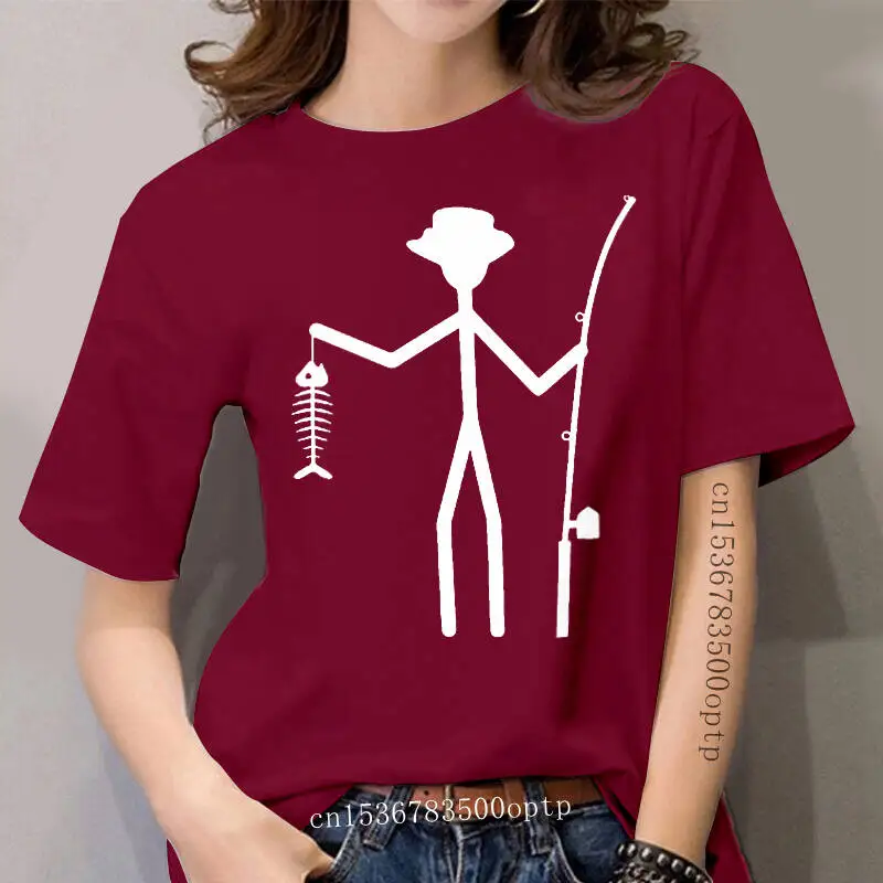 

Cool Funny T-Shirt women High Quality Tees Mes Fisherman Stick Figure Holding Fish Bones Cotton Short Sleeve T Shirts