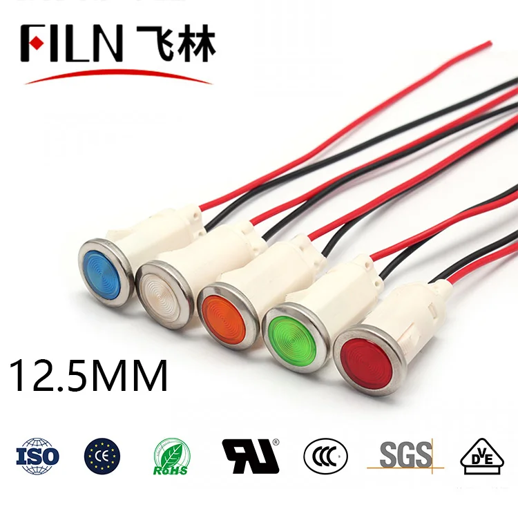 FILN Высокое качество Пряжка нажимная защелка в 12,5 мм красный желтый синий зеленый белый Пилотная лампа ndicator световая светодиодная индикаторная лампа