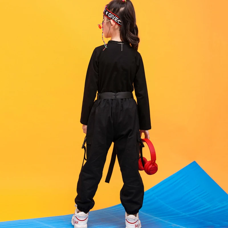 

2021 Spring Kids Girls Clothing Set Two Pieces Long Sleeve Tracksuit For Girl Hip-hop Street Dance Clothes Fashion Black New
