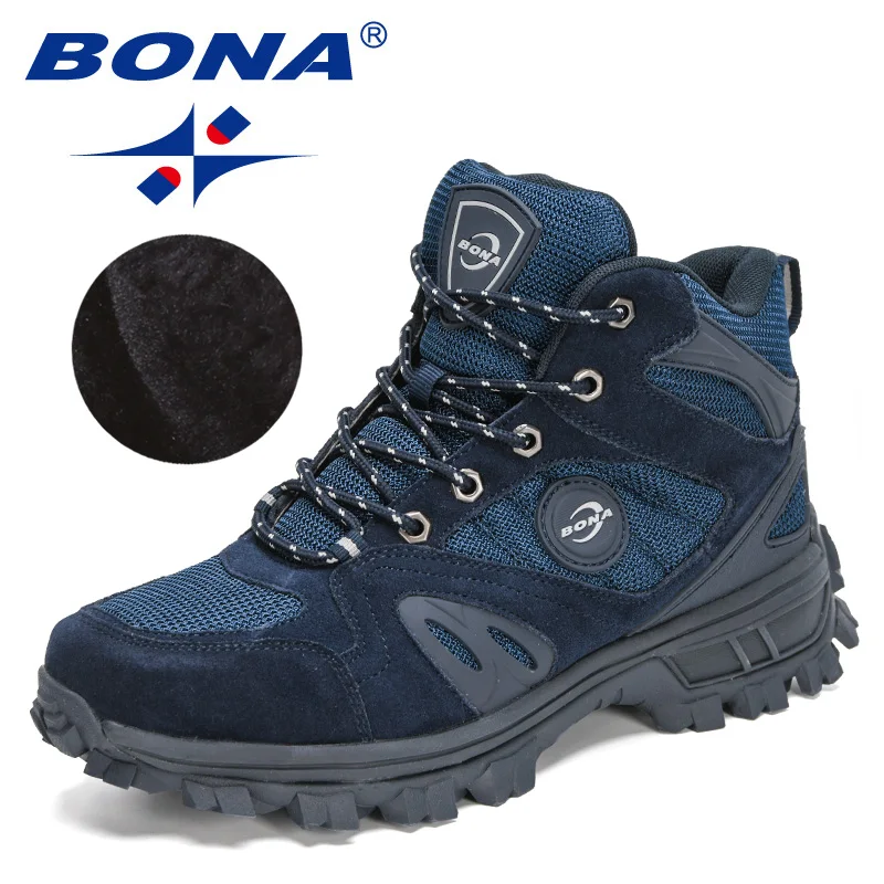 BONA 2022 New Designers Classic Pro-Mountain Ankle Hiking Boots For Men Outdoor Sports Trekking Shoes Man Plush Warm Snow Boots