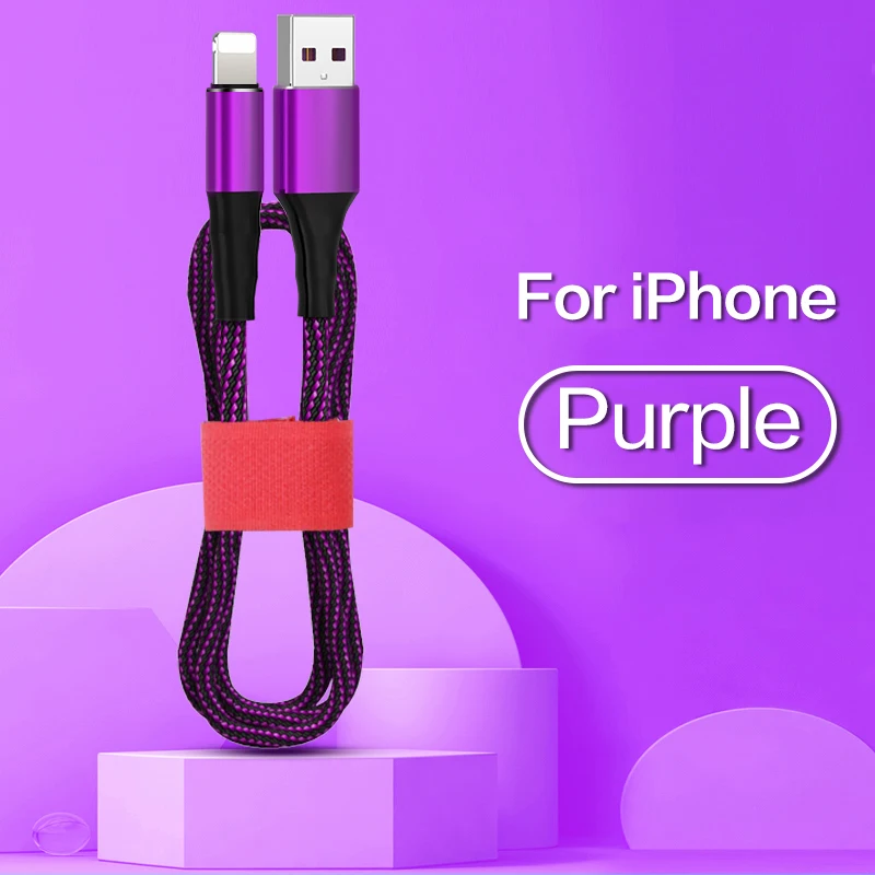 USB кабель 3A, кабели для быстрой зарядки, кабель для зарядки мобильного телефона, кабель для передачи данных 1,8 м, кабель для Iphone Xs Max Xr X 8 7 6 Plus 6s Plus Ipad - Цвет: For iPhone Purple