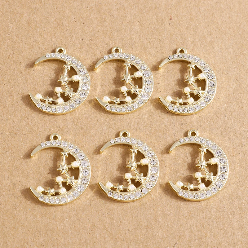 

5pcs 19*23mm Cute Crystal Moon Charms for Jewelry Making Women Fashion Drop Earrings Pendant Necklaces DIY Keychains Accessories