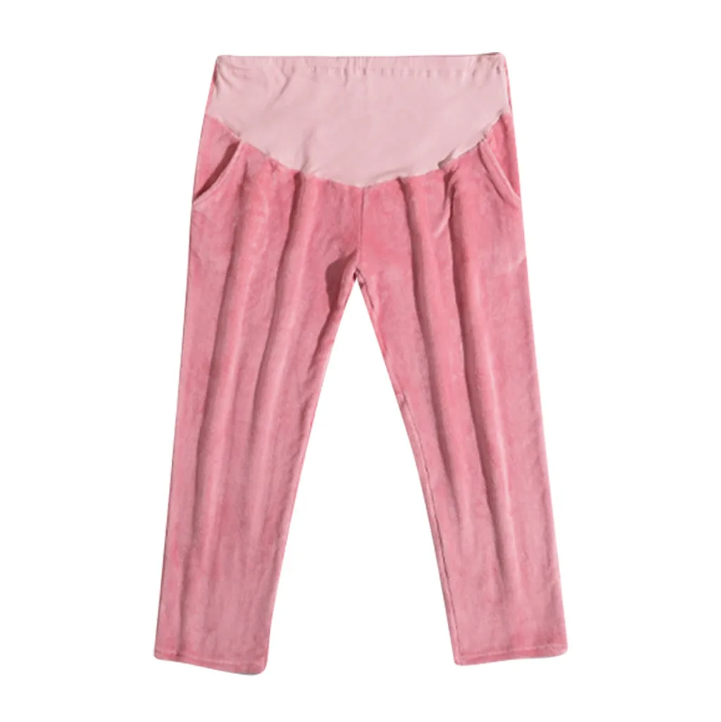

Maternity Pants Plush Winter Pants Solid Color Flannel Warm Furry Legging Loose Adjustable Casual Trousers For Pregnants