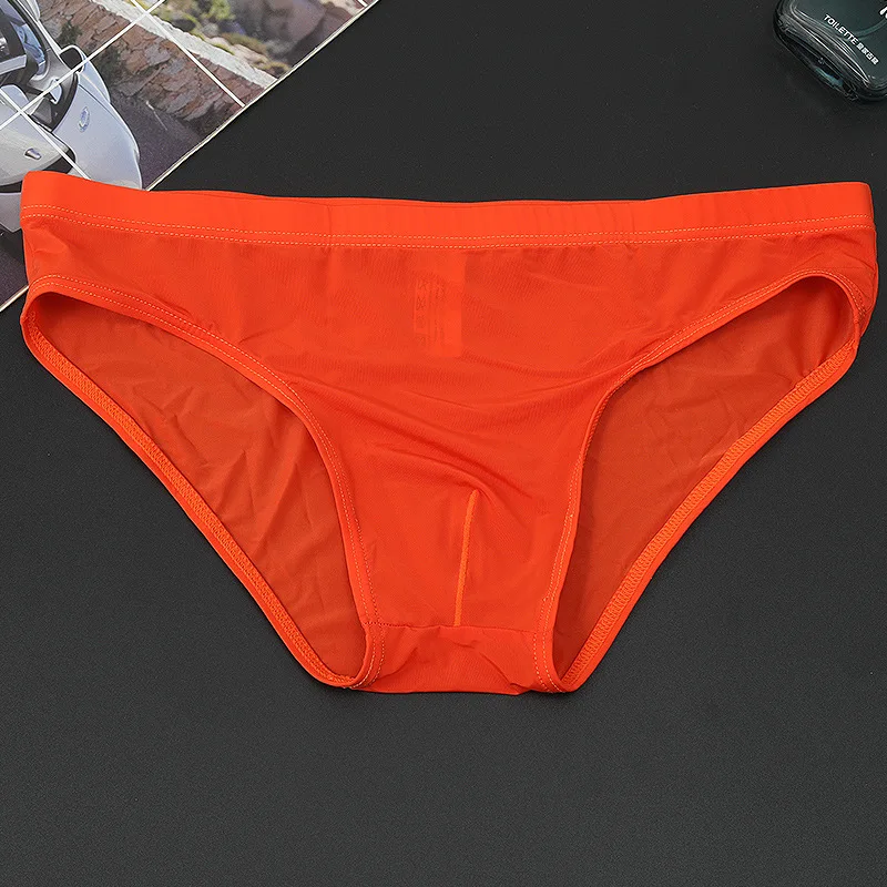 Men Underwear 10 Colors  Ice Silk Briefs Sexy Transparent  Underwear  Silky Lace Quick-Drying Silk Underwear Men Size From M-4XL