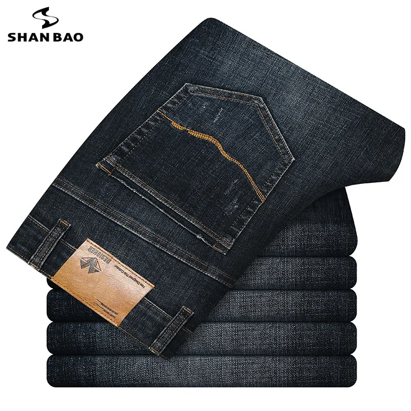 

SHAN BAO 2021Autumn Winter Luxury High Quality Fitted Straight Denim Jeans Classic Style Business Casual Men's Stretch Jeans