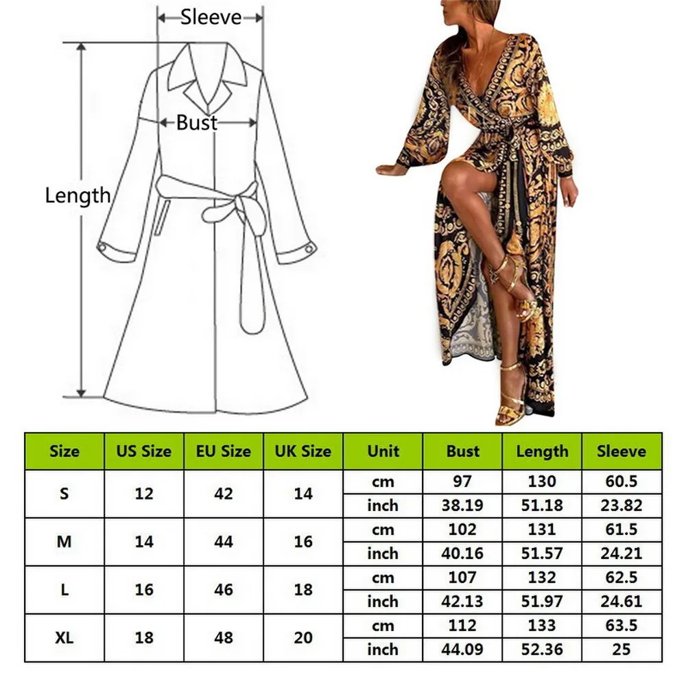 

2021 New Style Boho Wrap Dress Fashion Elegant Women Sexy Deep V Neck Print Party Dress Holiday Formal Long Dress Sexy Clubwear