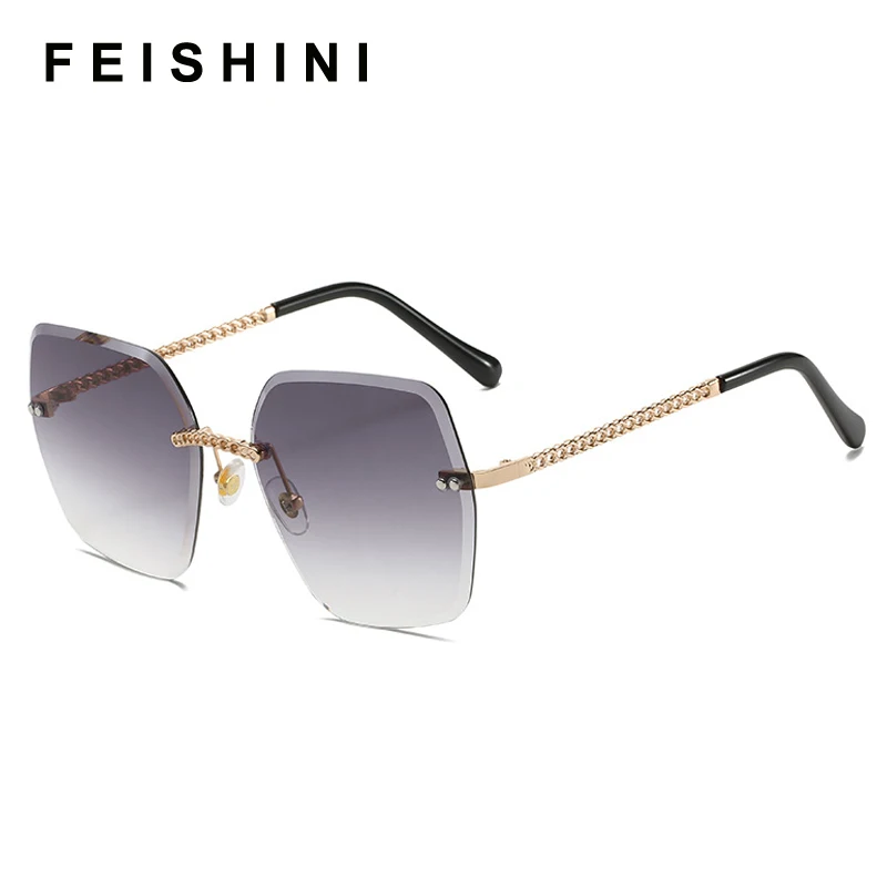 Женские квадратные градиентные солнцезащитные очки FEISHINI без оправы цвет в