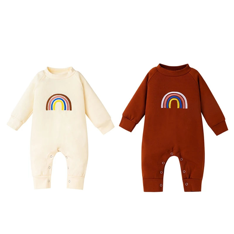 

2021 Spring Baby Ins Children's Cute And Comfortable Rainbow One-piece Khaki New