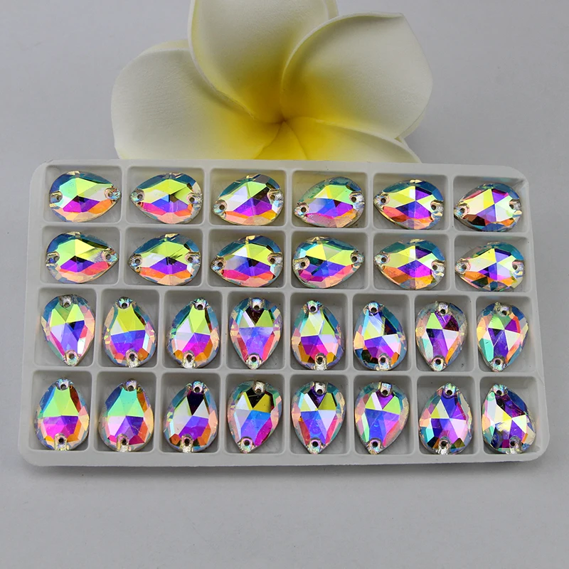 13x18mm 28pcs Все размеры, груша, пришитые стразы, кристалл ab, цвет, стекло, шитье, 3230, капля, плоская задняя сторона, пришитое каменное стекло для свадебного платья - Цвет: 13x18mm 28pcs