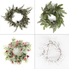 Рождественские красные ягоды, зеленые ветки снега, рождественские украшения для дома, рождественские искусственные растения, венок, гирлянда