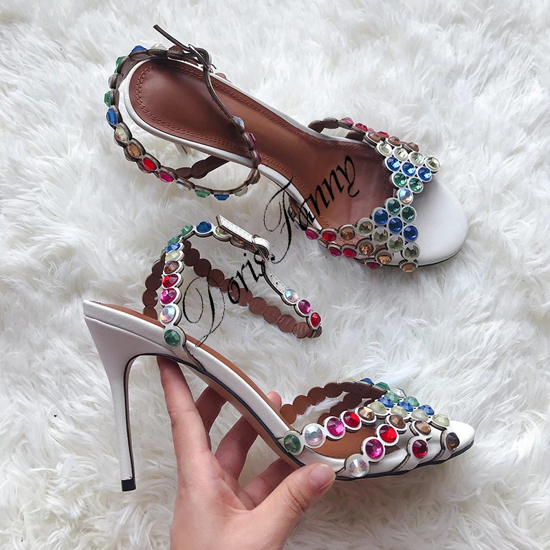 Босоножки женские на высоком каблуке модные роскошные сандалии с кристаллами