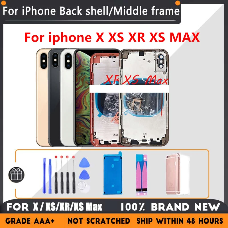 

Рамка среднего шасси для iphone X, XS, XR, Xs Max, задний Чехол для аккумулятора, задняя крышка, высококачественный стеклянный лоток для SIM-карты + боко...