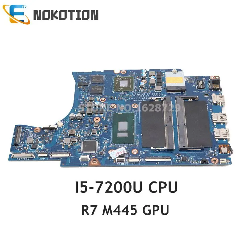 

NOKOTION For Dell inspiron 15-5567 5567 Laptop motherboard BAL20 LA-D801P CN-02PVGT 02PVGT SR2ZU I5-7200U CPU R7 M445 GPU DDR4