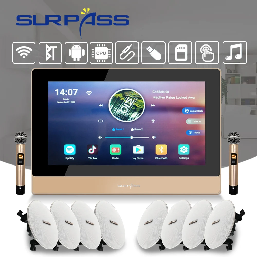 구매 와이파이 블루투스 벽 앰프 안드로이드 오디오 PA 20W 천장 스피커 무선 마이크, 저렴한 키트 스마트 홈 배경 음악